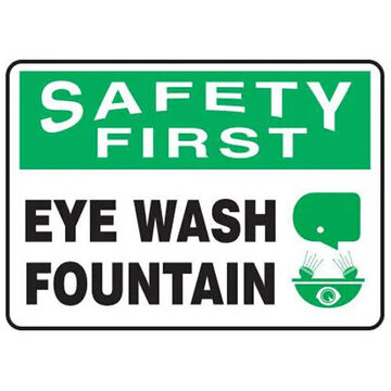 Safety Sign, 7 in ht, 10 in wd, Black/Green/White, Plastic, Through Hole Mount