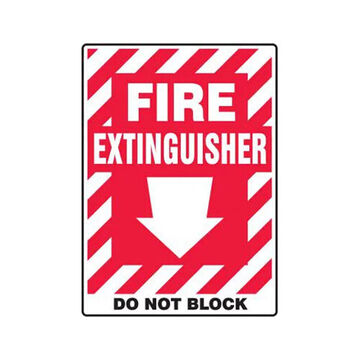 Safety Sign, 10 in ht, 14 in wd, White on Red/Black, Plastic, Hole Mount