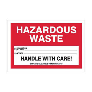 Hazardous Waste Label, 4 in ht, 6 in wd, Adhesive Poly Sheet