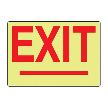 Glow-In-The-Dark Safety Sign, 10 in ht, 14 in wd, Red on Yellow, Vinyl, Adhesive Surface Mount