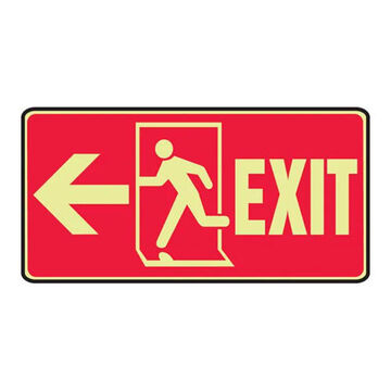 Glow-In-The-Dark Safety Sign, 7 in ht, 14 in wd, Yellow on Red, Vinyl, Surface Mount