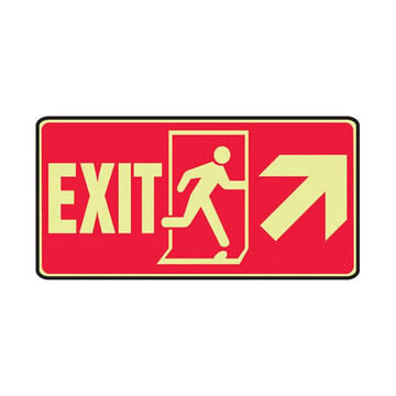 Glow-In-The-Dark Safety Sign, 7 in ht, 14 in wd, Yellow on Red, Vinyl, Surface Mount