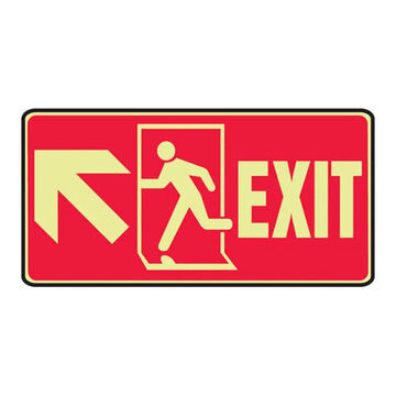 Glow-In-The-Dark Safety Sign, 7 in ht, 14 in wd, Yellow on Red, Vinyl, Surface Mount