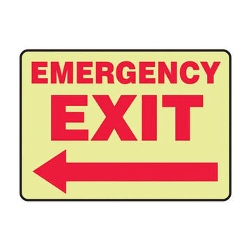Glow-In-The-Dark Safety Sign, 10 in ht, 14 in wd, Red on Yellow, Vinyl, Adhesive Surface Mount