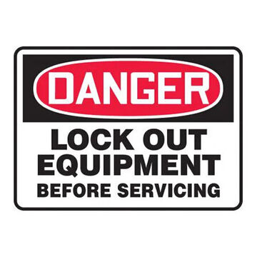 Danger Sign, 7 in ht, 10 in wd, Black on Red/White, Adhesive Vinyl, Poles/Pipes/Barrels Mount
