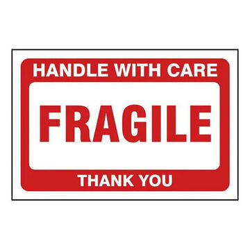 International Shipping Label, 3 in ht, 2 in wd, Handle with Care Fragile Thank You, Adhesive Coated Paper
