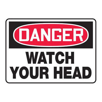 Danger Sign, 10 in ht, 14 in wd, Black on Red/White, Adhesive Vinyl