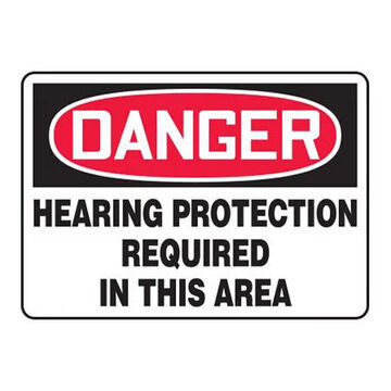 Danger Sign, 7 in ht, 10 in wd, Black on Red/White, Adhesive Vinyl, Surface Mount