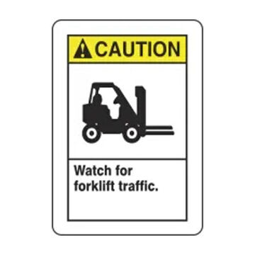 ANSI Caution Safety Sign, 10 in ht, 7 in wd, Black/Yellow on White, Plastic