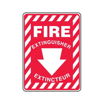 Safety Sign, 14 in ht, 10 in wd, White on Red, Vinyl, Adhesive Surface Mount