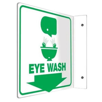 Safety Sign, 8 in ht, 8 in wd, Green/White, Plastic, Through Hole Mount