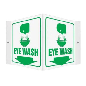 Safety Sign, 8 in ht, 8 in wd, Green/White, Plastic, Through Hole Mount