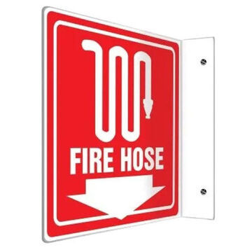Panel Safety Sign, 8 in ht, 8 in wd, White on Red, Plastic, Hole Mount
