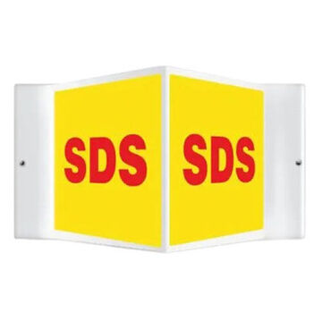 Safety Sign, 8 in ht, 18 in wd, Red on Yellow, Plastic, Wall Mount