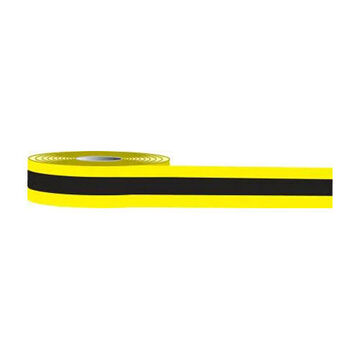 Solid W/Black Stripe Woven Barricade Tape, Black/Red, 2 in wd, 200 ft lg, Woven Polypropylene