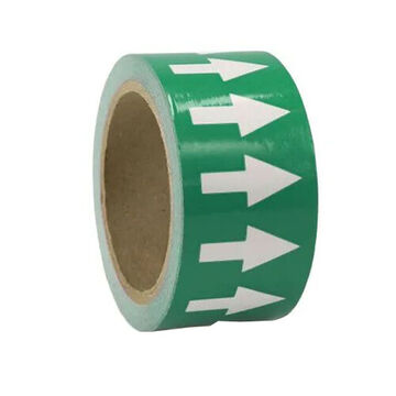 Directional Flow Arrow Tape, White Arrow on Green, 2 in wd, 54 ft lg, Self-Adhesive Vinyl with acrylic adhesive