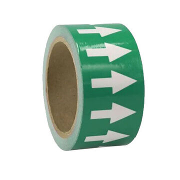Directional Flow Arrow Tape, White Arrow on Green, 2 in wd, 108 ft lg, Self-Adhesive Vinyl with acrylic adhesive