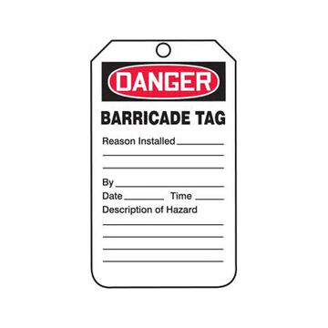 Safety Tag, 5-3/4 in ht, 3-1/4 in wd, Black/Red/White, 3/8 in Dia, Plastic