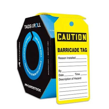 Safety Tag, 6-1/4 in ht, 3 in wd, Black/Yellow, 3/8 in Dia, Polyolefin