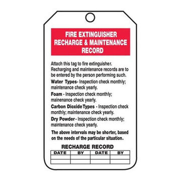 Fire Extinguisher Status Safety Tag, 5-3/4 in ht, 3-1/4 in wd, Black/Red/White, 3/8 in Dia, Polyolefin