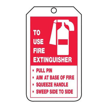 Fire Extinguisher Safety Tag, 5-3/4 in ht, 3-1/4 in wd, Black/Red/White, 3/8 in Dia, Polyolefin