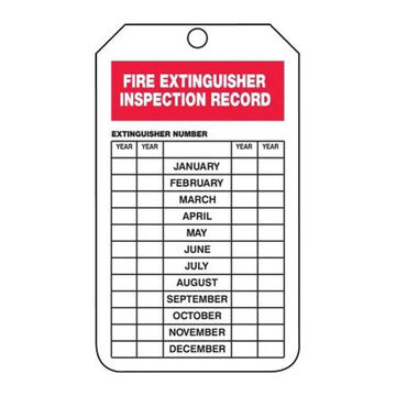 Fire Extinguisher Safety Tag, 5-3/4 in ht, 3-1/4 in wd, Black/Red/White, 3/8 in Dia, Polyolefin