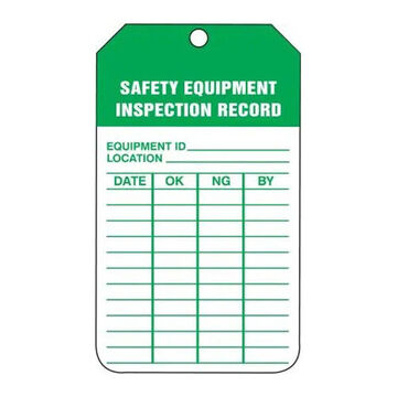 Étiquette de sécurité d'état de l'équipement, 5-3/4 pouce ht, 3-1/4 pouce wd, 3/8 pouce Dia, polyoléfine