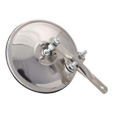 Round Mirror, Stainless, 20 sq.in. Reflective Area, 20 sq.in Reflective Area, Clamp Mount, Steel Housing, Glass Lens, Stainless Steel
