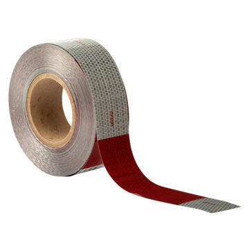 Reflective Conspicuity Tape, 150 ft Roll lg, 2 in wd, Red/Silver