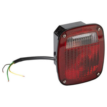 Square Stop Tail Turn Light, 12 V, 0.2 to 2.1 A, Polycarbonate Housing, Polycarbonate Lens, Black/Red/White/Red/Clear