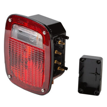 Square Universal Stop Tail Turn Light, 12 V, 0.6 to 2.1 A, Acrylic Lens, Polycarbonate Housing, Polycarbonate Lens, Black/Red/White/Red/Clear