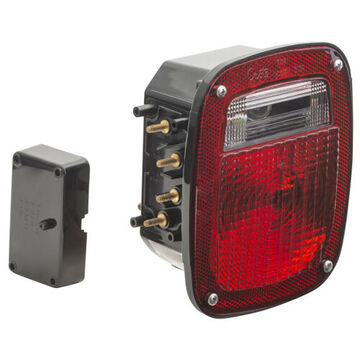Square Universal Stop Tail Turn Light, 12 V, 0.6 to 2.1 A, Acrylic Lens, Polycarbonate Housing, Polycarbonate Lens, Black/Red/White/Red/Clear