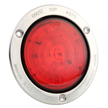 Round Stop Tail Turn Light, 12 V, 0.03 to 0.56 A, Acrylic Lens, PC/ABS Housing, Stainless Steel Flange, Gray/Red