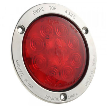 Round Stop Tail Turn Light, 12 V, 0.03 to 0.24 A, Acrylic Lens, Polycarbonate/ABS Housing, Gray/Red