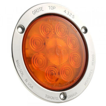 Round Tail Turn Light, 12 V, 0.15 A, Acrylic Lens, Polycarbonate/ABS Housing, Stainless Steel Flange, Amber/Gray