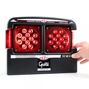 Square Submersible Trailer Lighting Kit, Acrylic Lens, Polypropylene Housing, Black/Red