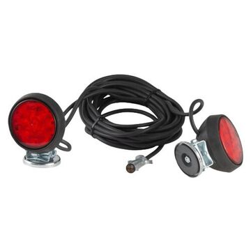 Magnetic Round Trailer Lighting Kit, Acrylic Lens, Rubber Housing, PC/ABS Housing, Black/Red