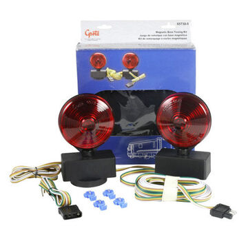 Magnetic Round Trailer Lighting Kit, Polycarbonate Housing, Polycarbonate Lens, Black/Red