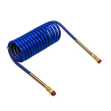 Coiled Air Hose, 8 ft lg, 150 psi, Nylon, Brass