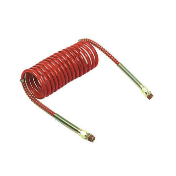 Coiled Air Hose, 12 ft lg, 150 psi, Nylon, Brass