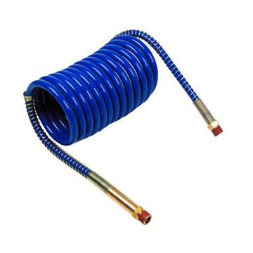 Coiled Low temperature Air Hose, 20 ft lg, 150 psi, Nylon, Brass