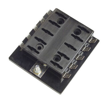 10-Position Fuse Panel, 25 A/Circuit, 100A Max, Standard Blade
