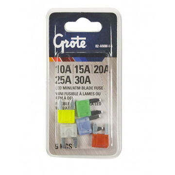 Miniature Blade Fuse Assortment, 1000 A at 32 VDC, 30 A, 10 A, 25 A, 20 A, 15 A, 32 V, SAE, ISO 8820, Nylon PA66, Assorted