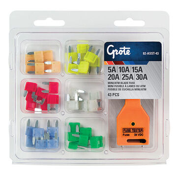 Miniature Fuse Assortment Kit, 1000 A at 32 VDC, 32 V, SAE, ISO 8820, Nylon PA66, Assorted