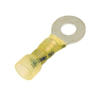 Crimp/Solder Ring Terminal, Tin-Plated Copper Conductor, 12-10 ga, Polyolefin, Yellow