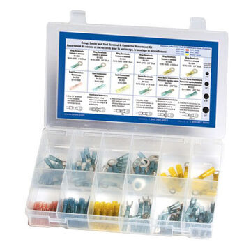 Kit d'assortiment de bornes et de connecteurs à sertir et à souder, 120 piedèces, polyoléfine, jaune/rouge/bleu