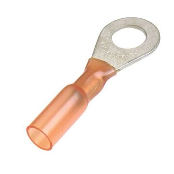 Crimp Heat Shrink Ring Terminal, Tin-Plated Copper Conductor, 22-18 ga, Polyolefin, Red