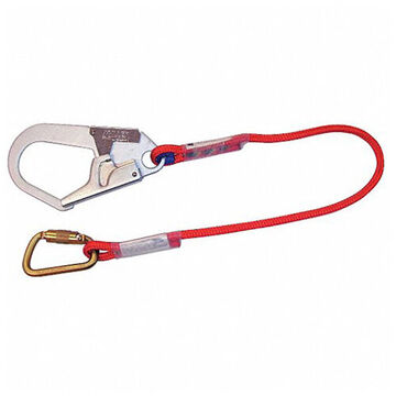 Fixed Positioning Lanyard, 310 lb Capacity, 4 ft lg, 1-Leg, Red, Rebar Hook