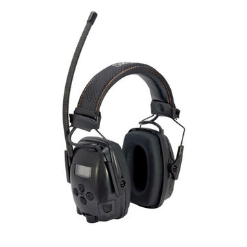 Electronic Ear Muff, 25 dB, Black, 3.5 mm Jack, Over the Head, Lithium-Ion