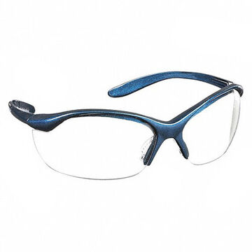 Safety Glasses, Medium, Anti-Scratch, Clear, Half-Frame, Wraparound, Blue